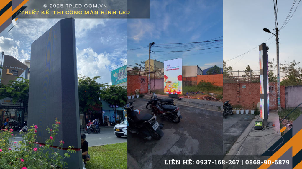 Hệ thống dãy 17 trụ màn hình LED BYD Tân Bình đường Trường Sơn.