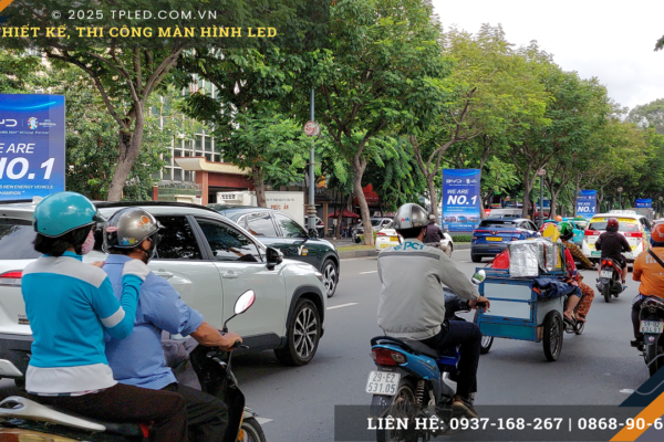 Hệ thống dãy 17 trụ màn hình LED BYD Tân Bình đường Trường Sơn.