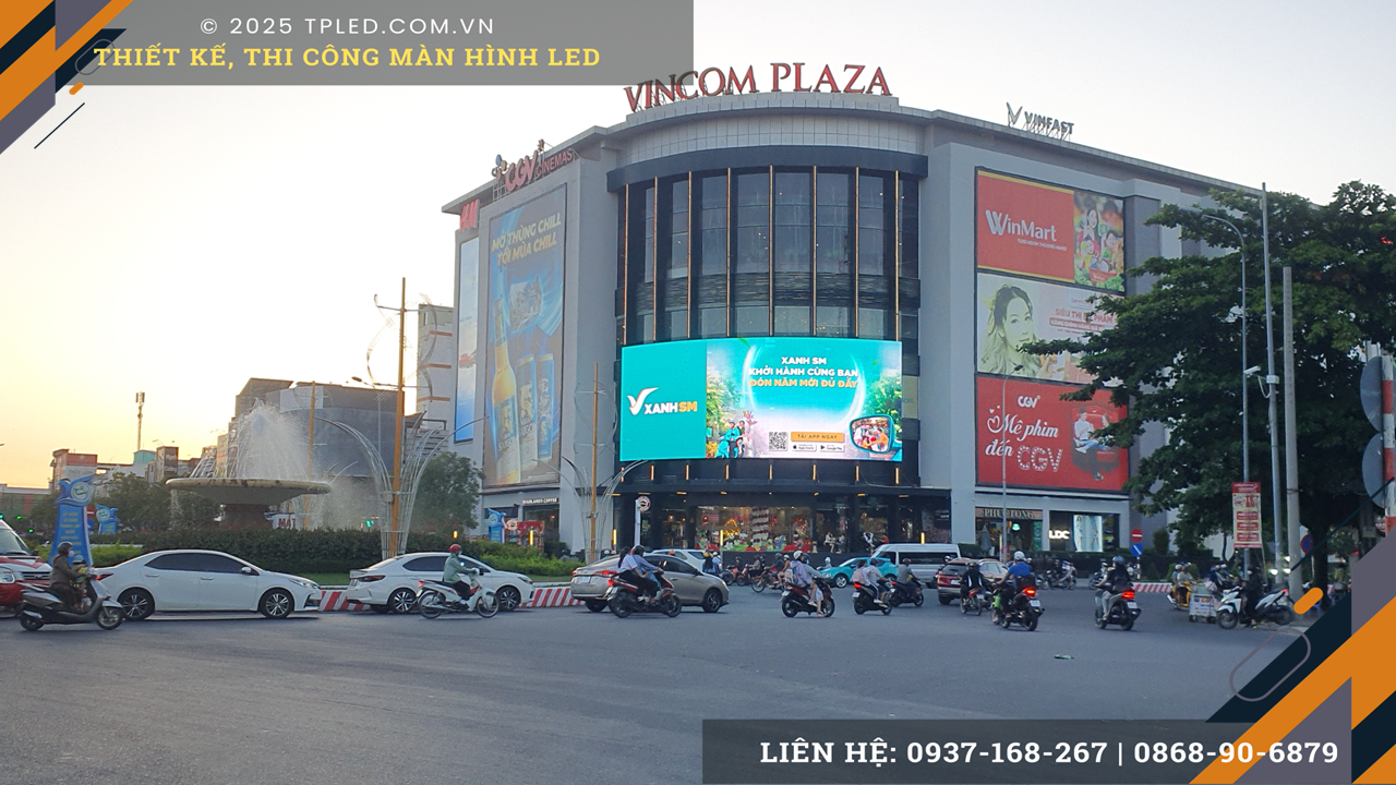 Màn hình LED Xanh SM Cần Thơ hiển thị quảng cáo taxi điện diện tích 200m2.